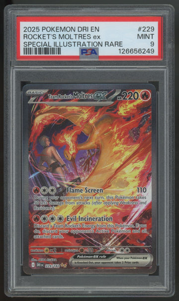 2025 Pokemon Team Rocket's Moltres ex Destined Rivals SIR #229 PSA 9