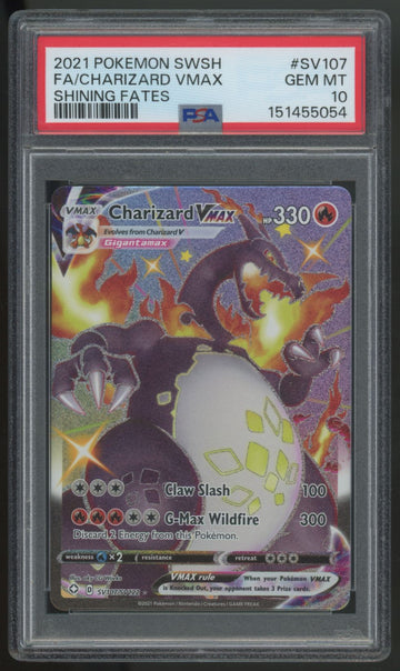 2021 Pokemon Charizard VMAX Shining Fates Full Art #SV107 PSA 10 *054