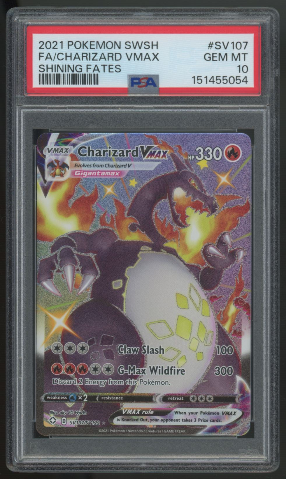 2021 Pokemon Charizard VMAX Shining Fates Full Art #SV107 PSA 10 *054
