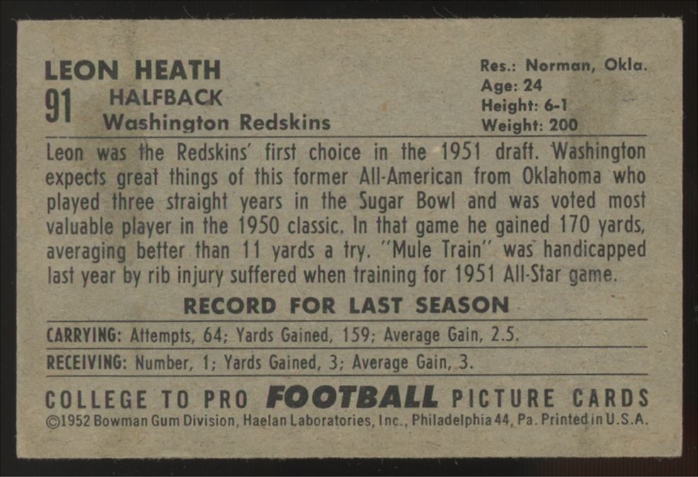 1952 Bowman Small Leon Heath #91 VG