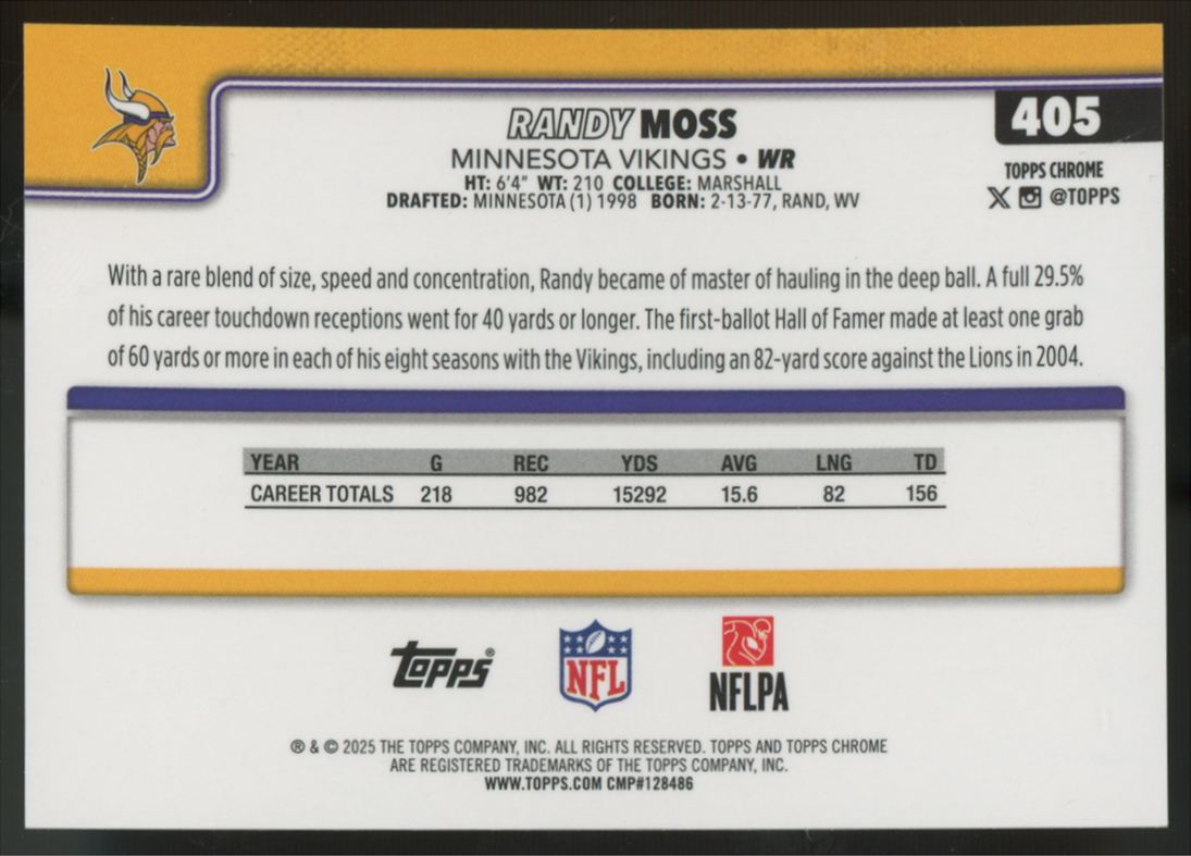 2025 Topps Chrome Randy Moss Image Variation Orange Geometric Refractor /25 #405