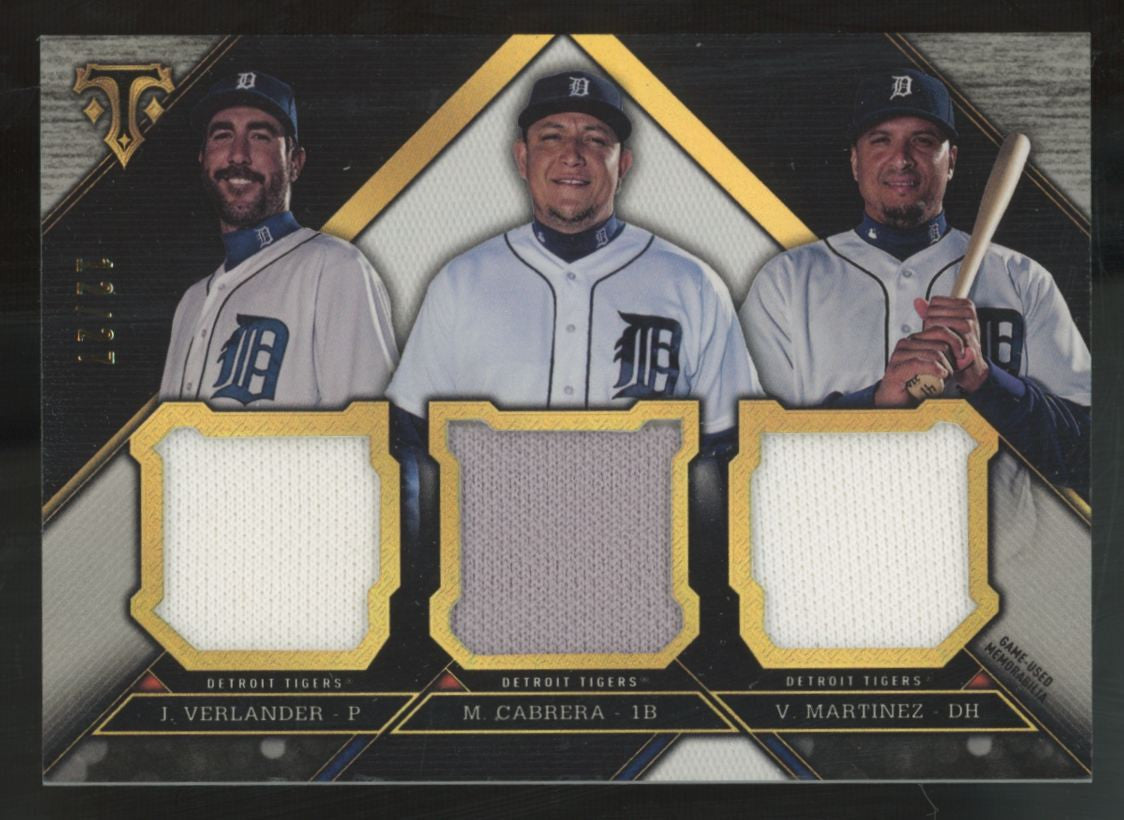 2016 Topps Triple Threads Verlander/Cabrera/Martinez Silver Triple Patch /27