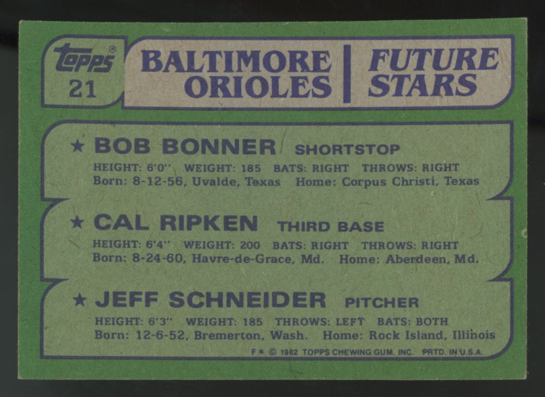 1982 Topps Cal Ripken/Bonner/Schneider RC Future Stars #21 NM
