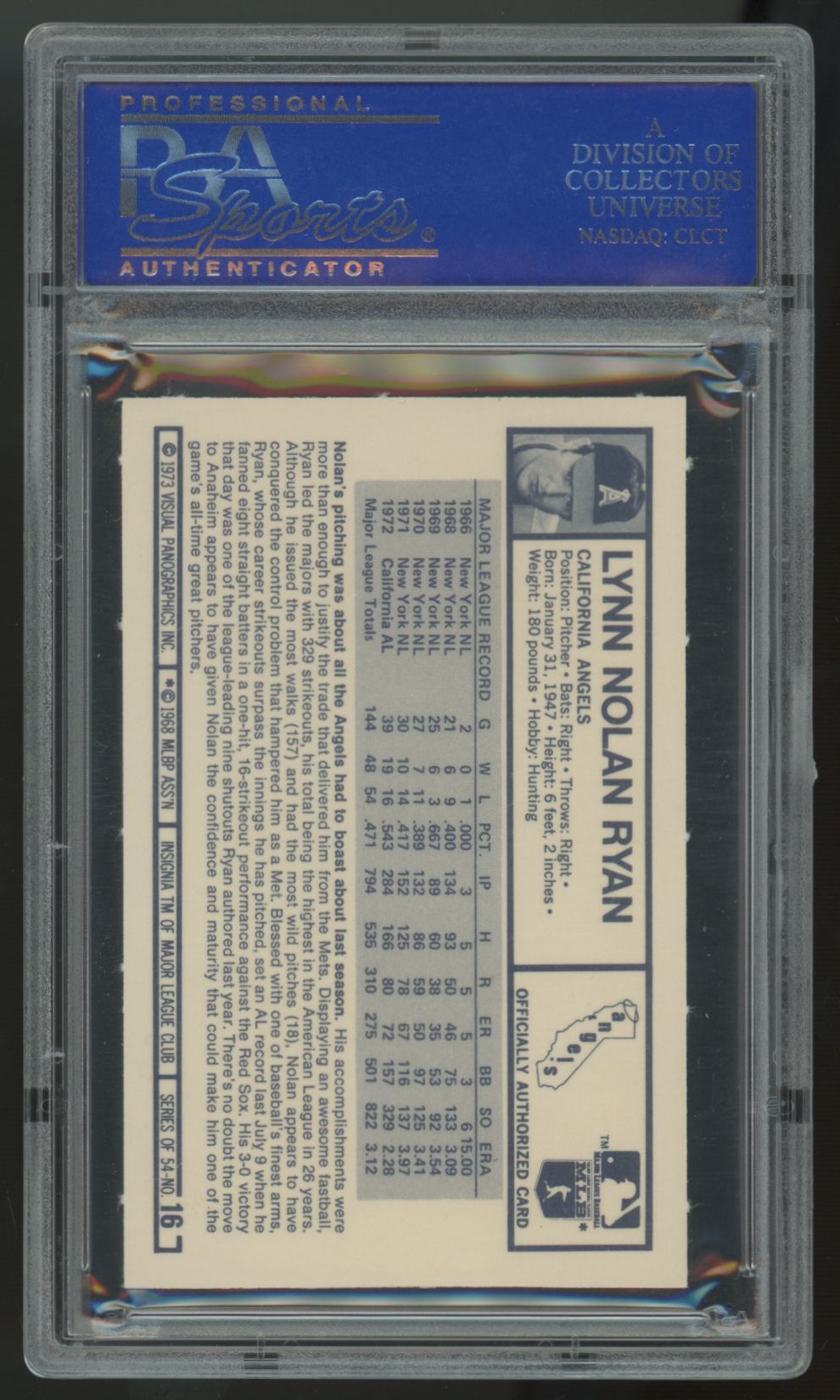 1973 Kellogg's Nolan Ryan Pro Super Stars #16 PSA 9