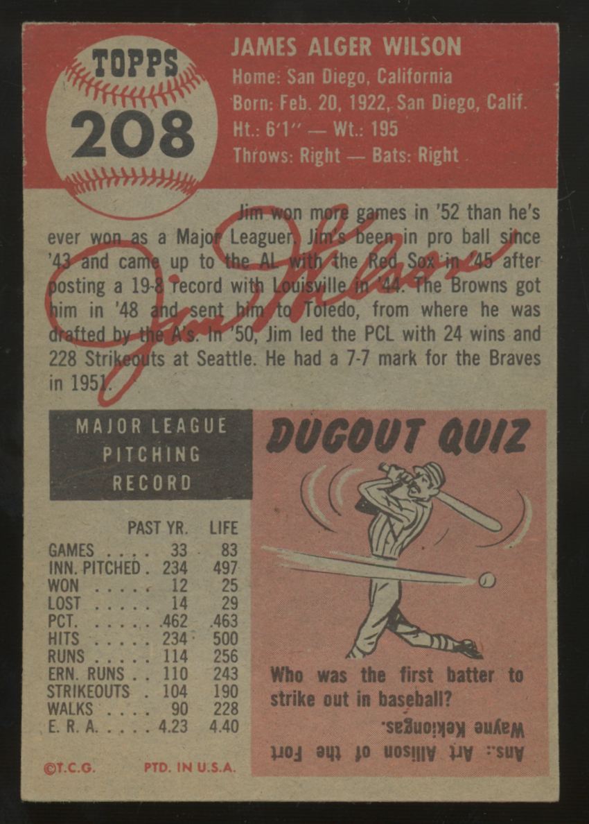 1953 Topps Jim Wilson #208 F/G