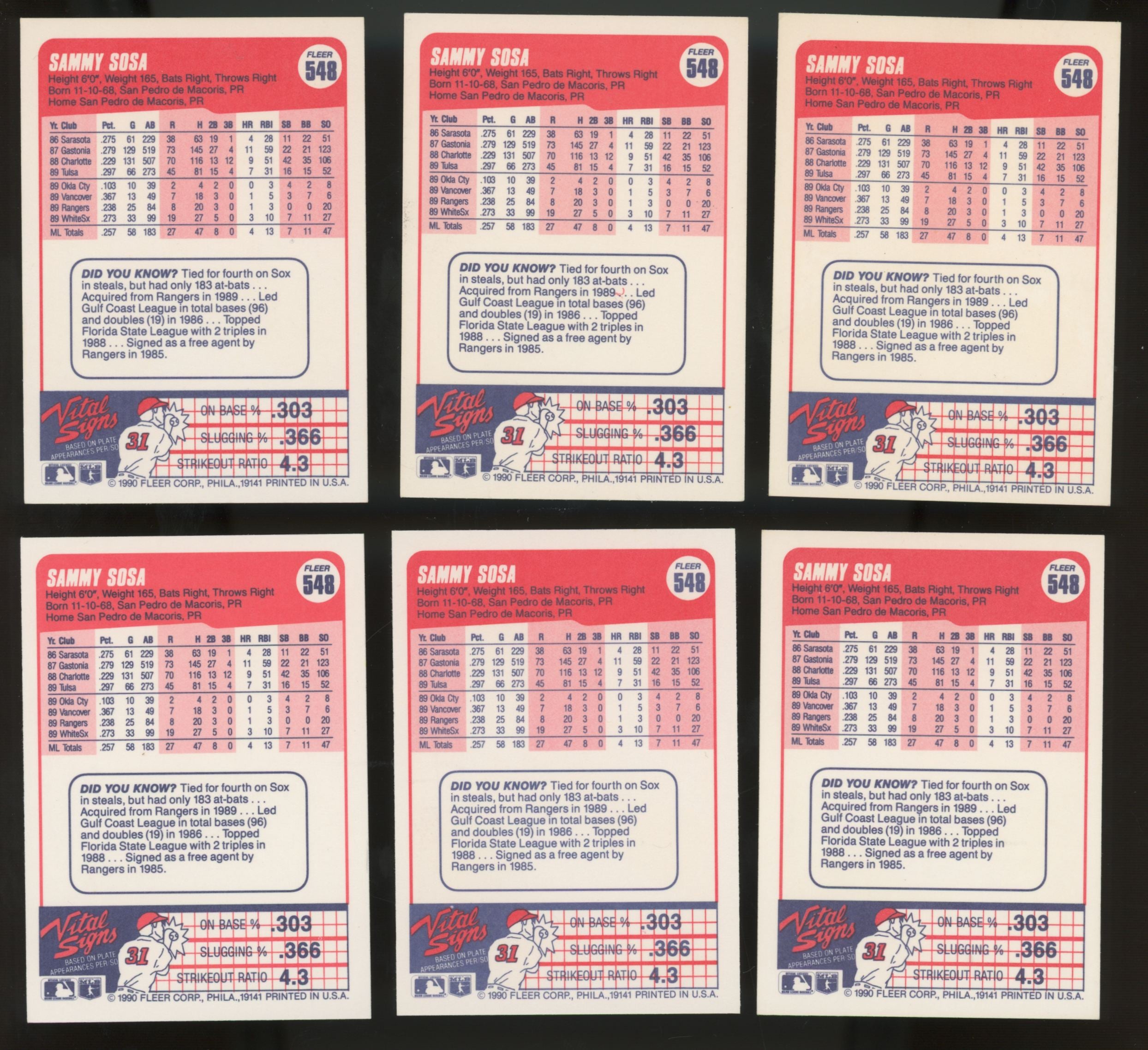 1990 Fleer Sammy Sosa RC #548 (Lot of 25)
