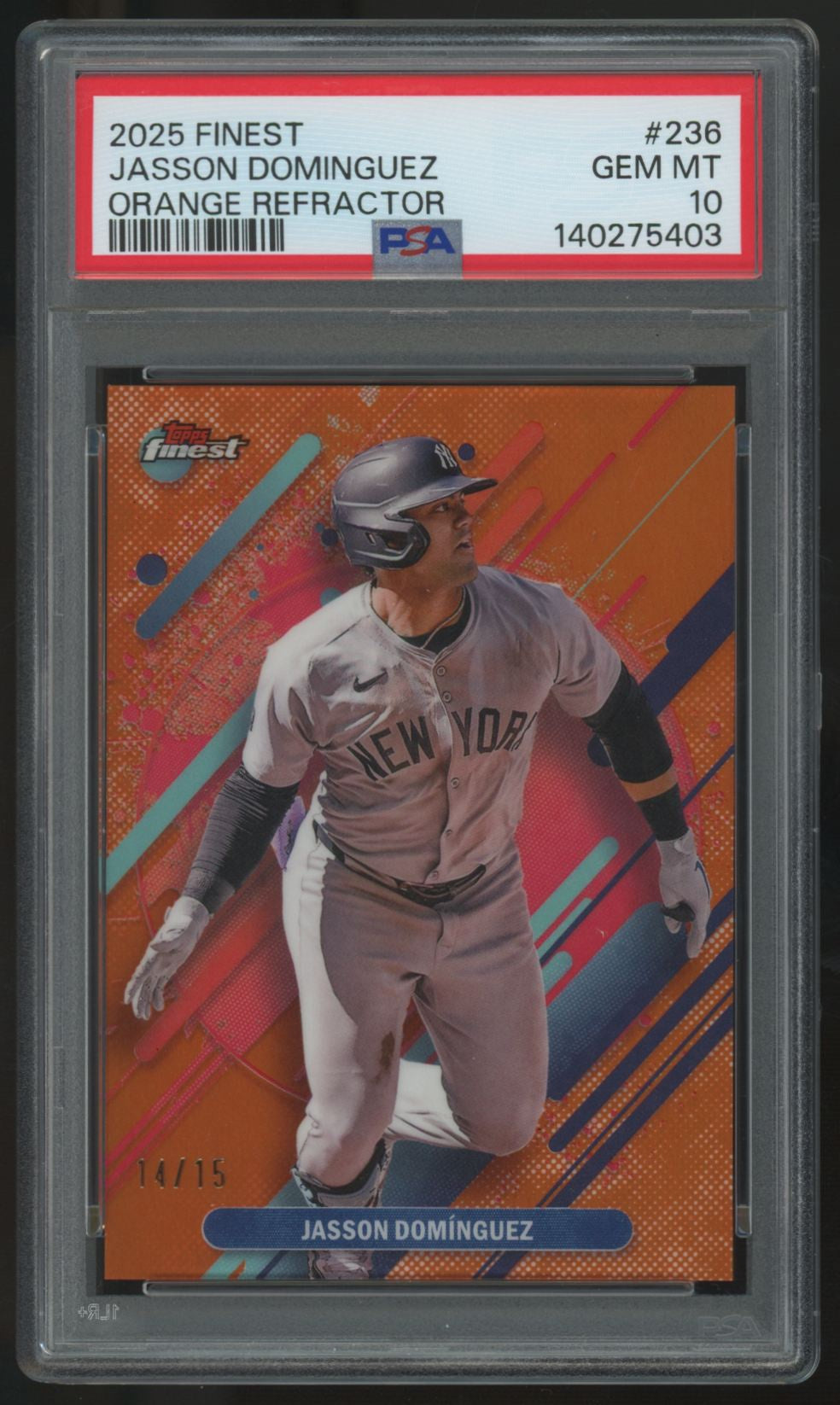 2025 Topps Finest Jasson Dominguez Rare Orange Refractor /25 #236 PSA 10