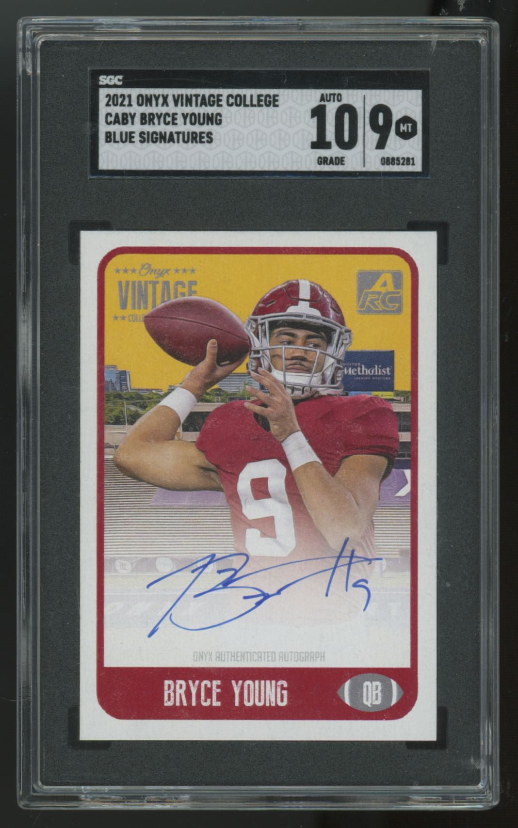 2021 Onyx Vintage College Bryce Young RC Blue Auto SGC 9 10