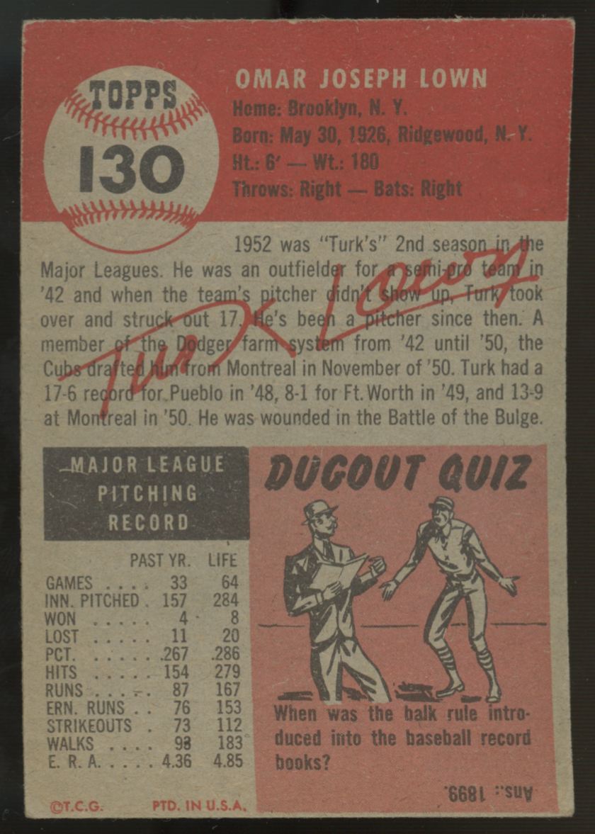 1953 Topps Turk Lown #130 VG/EX