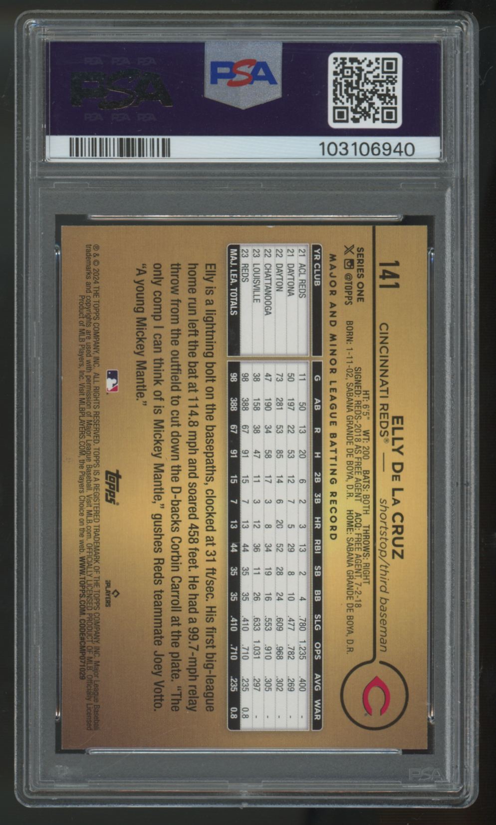 2024 Topps Elly De La Cruz RC Golden Mirror Signed Auto SSP #141 PSA Authentic