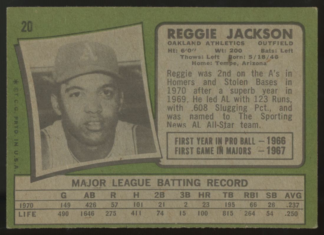 1971 Topps Reggie Jackson #20 VG/EX - EX