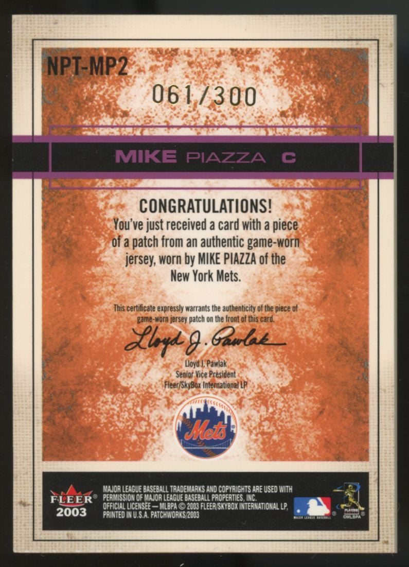 2003 Fleer Patchworks Mike Piazza National Patchtime Patch /300 #NPT-MP2