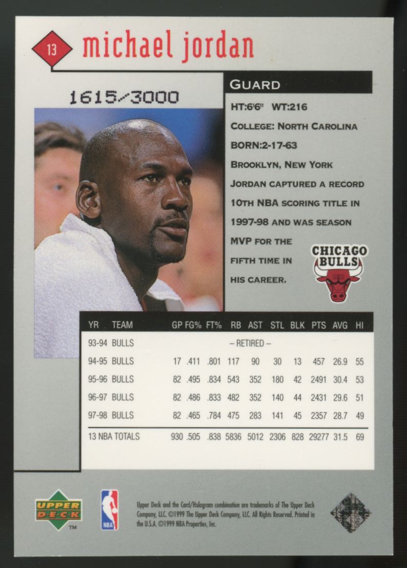 1998-99 Upper Deck Michael Jordan Black Diamond Red /3000 #13