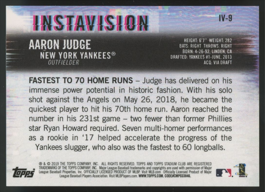 2019 Topps Stadium Club Aaron Judge Instavision #IV-9