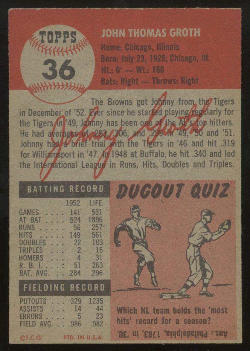 1953 Topps Johnny Groth #36 EX/MT