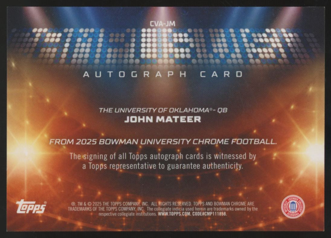 2025 Bowman Chrome University John Mateer Campus Visit Auto /99 #CVA-JM