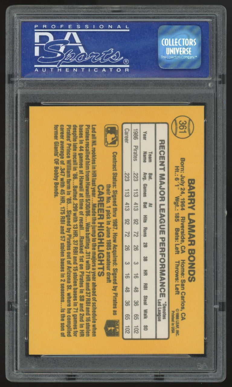 1987 Donruss Barry Bonds RC #361 PSA 8