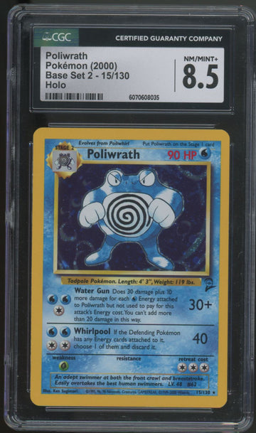2000 Pokemon Poliwrath Base Set 2 Holo #15 CGC 8.5