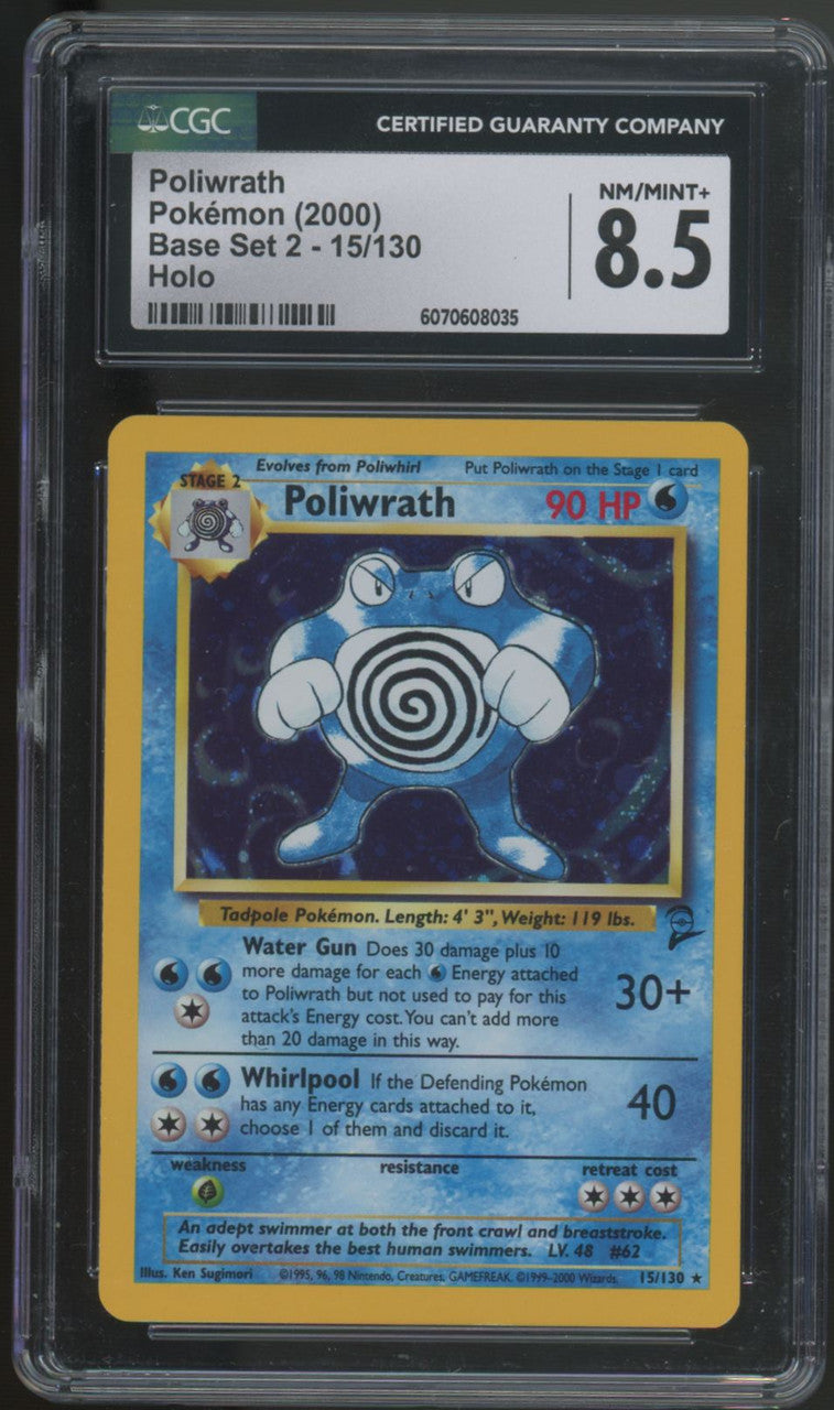 2000 Pokemon Poliwrath Base Set 2 Holo #15 CGC 8.5