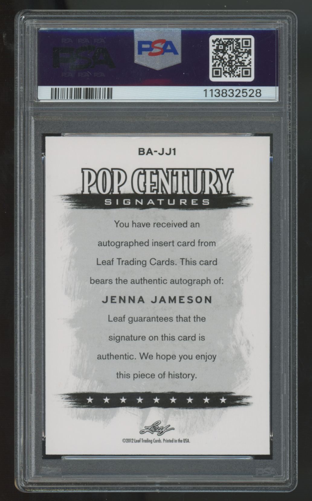 2012 Leaf Pop Century Jenna Jameson Auto #BA-JJ1 PSA 8