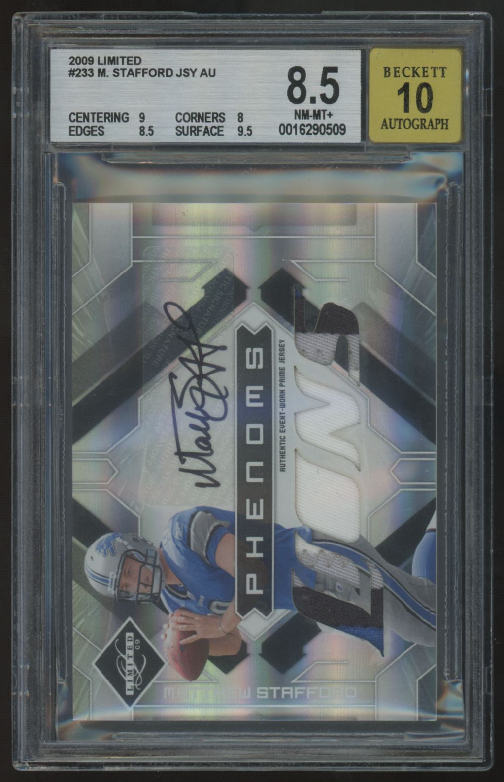 2009 Limited Matthew Stafford RC Phenoms Patch Auto RPA /149 #233 BGS 8.5 10