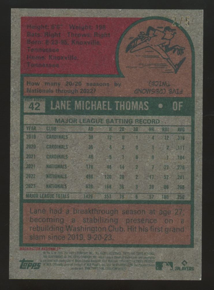 2024 Topps Heritage Lane Thomas Mini Orange /5 #42