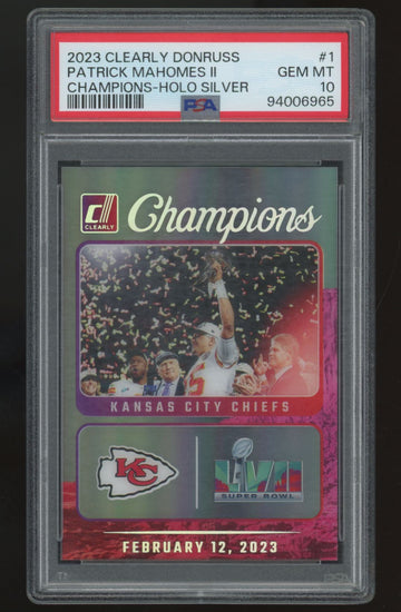 2023 Clearly Donruss Patrick Mahomes II Holo Silver Champions /25 #1 PSA 10