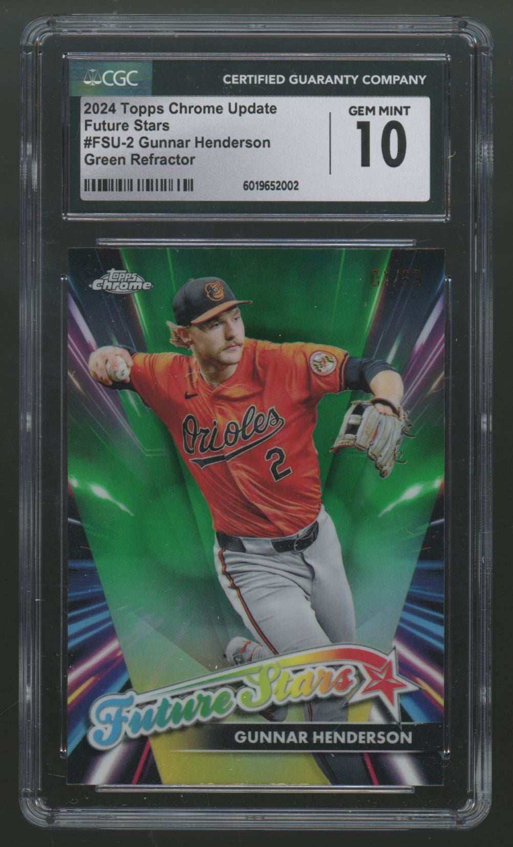 2024 Topps Chrome Update Gunnar Henderson Future Green Refractor /99 CGC 10