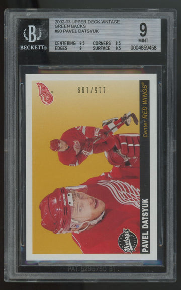 2002-03 Upper Deck Vintage Pavel Datsyuk Green Back /199 #90 BGS 9