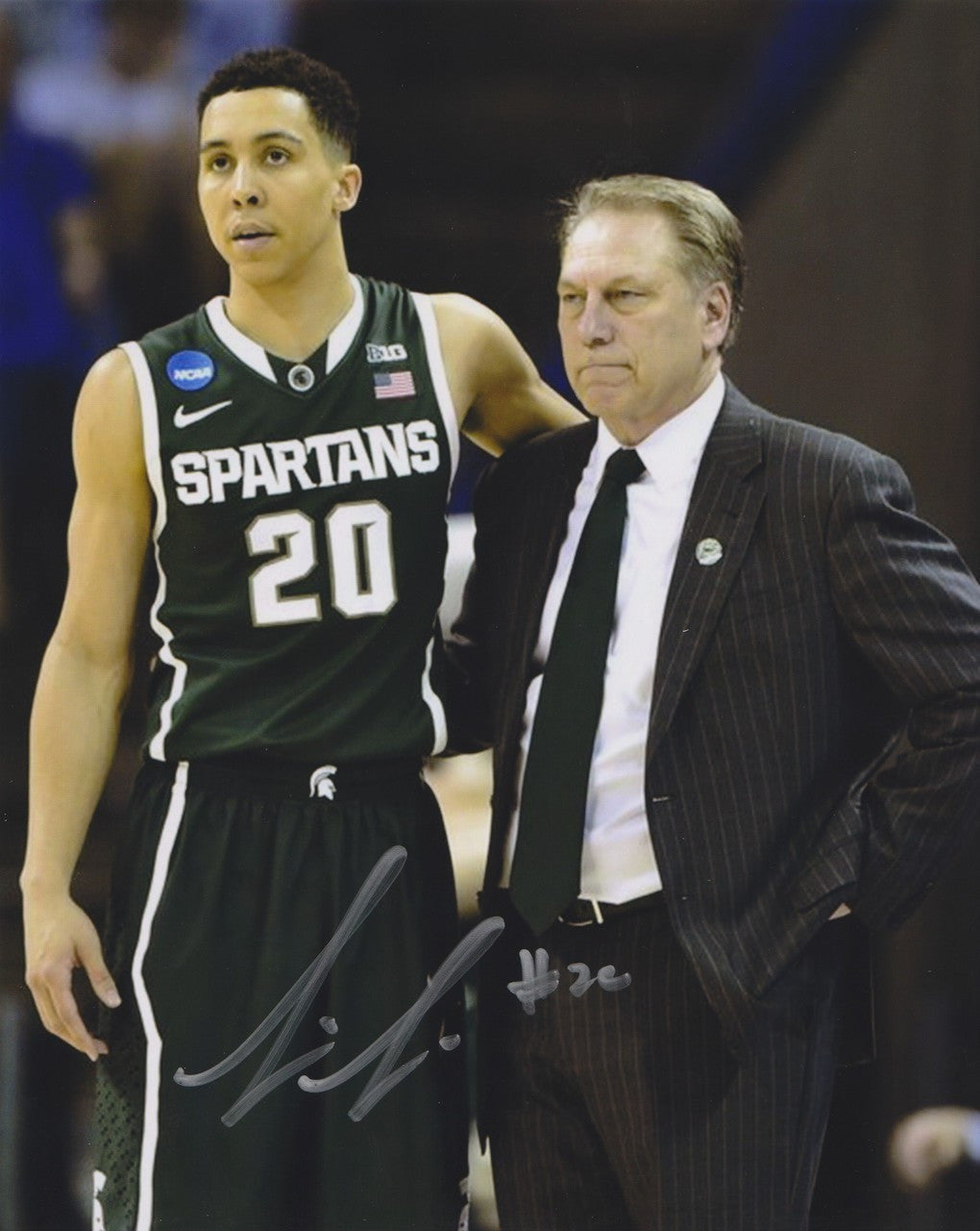 Travis Trice 11x14" Autographed Photo w/ Tom Izzo Michigan State Spartans NCAA