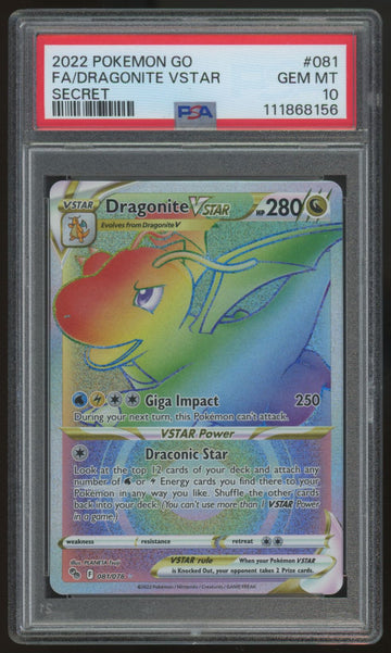 2022 Pokemon Dragonite VSTAR GO Full Art Secret #081 PSA 10 (B)