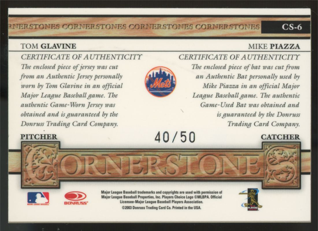 2004 Leaf Mike Piazza/Tom Glavine Cornerstones Dual Patch /50 #CS-6
