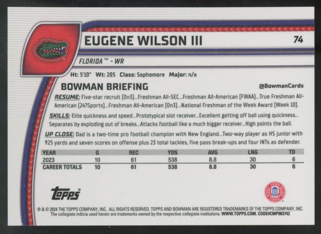 2024 Bowman Chrome U Eugene Wilson III 1st Prospect Gold Shimmer /50 #74