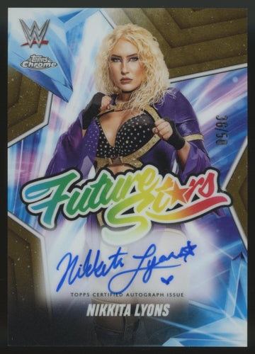 2025 Topps Chrome WWE Nikkita Lyons Future Stars Gold Refractor Auto /50 #FSA-NL