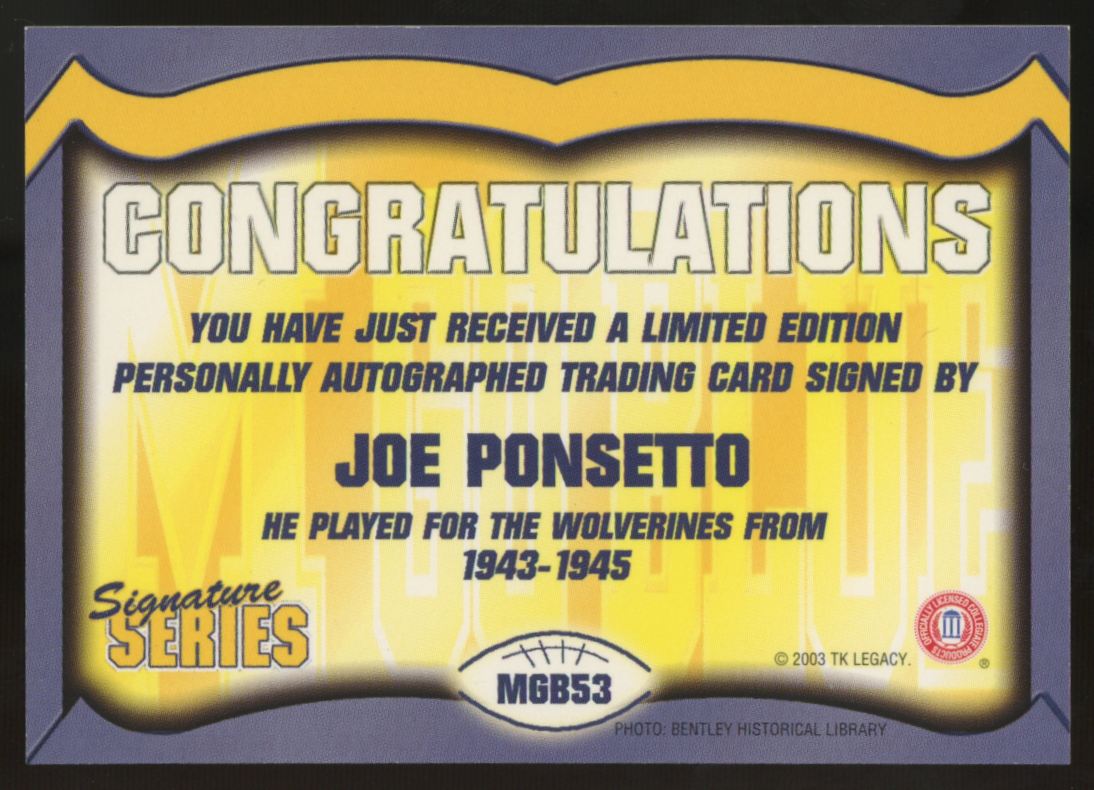 2003 TK Legacy Signature Series Joe Ponsetto Auto #MGB53