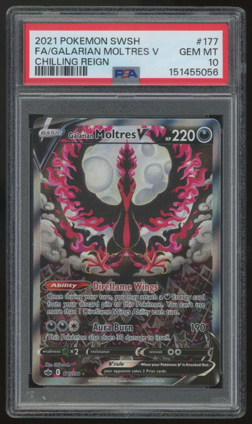 2021 Pokemon Galarian Moltres V Chilling Reign Full Art #177 PSA 10 *056