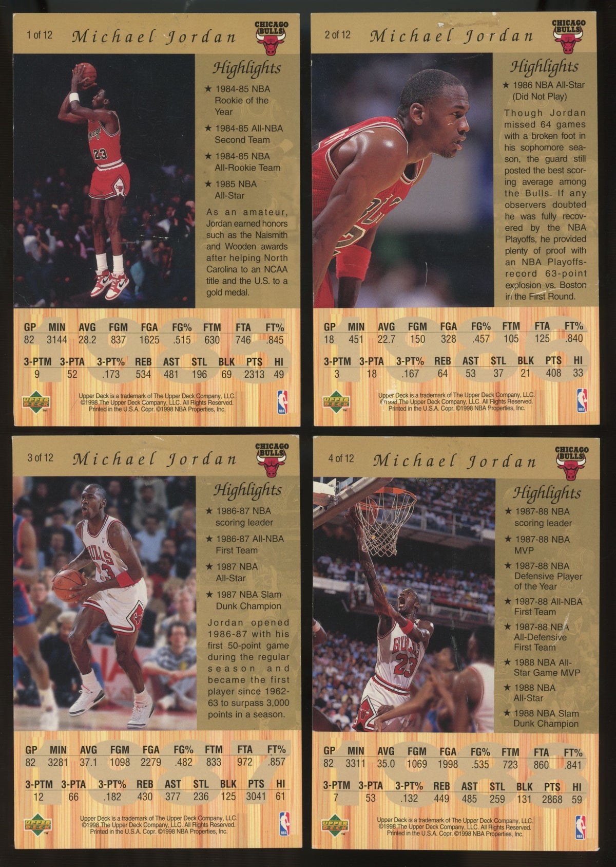 1997-98 Upper Deck Michael Jordan Gatorade Complete Set (12/12) Low Grade