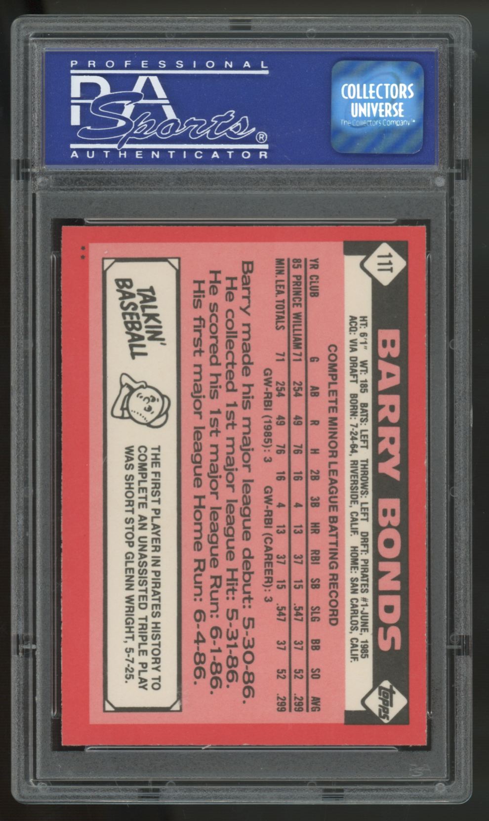 1986 Topps Traded Barry Bonds RC #11T PSA 8 *739
