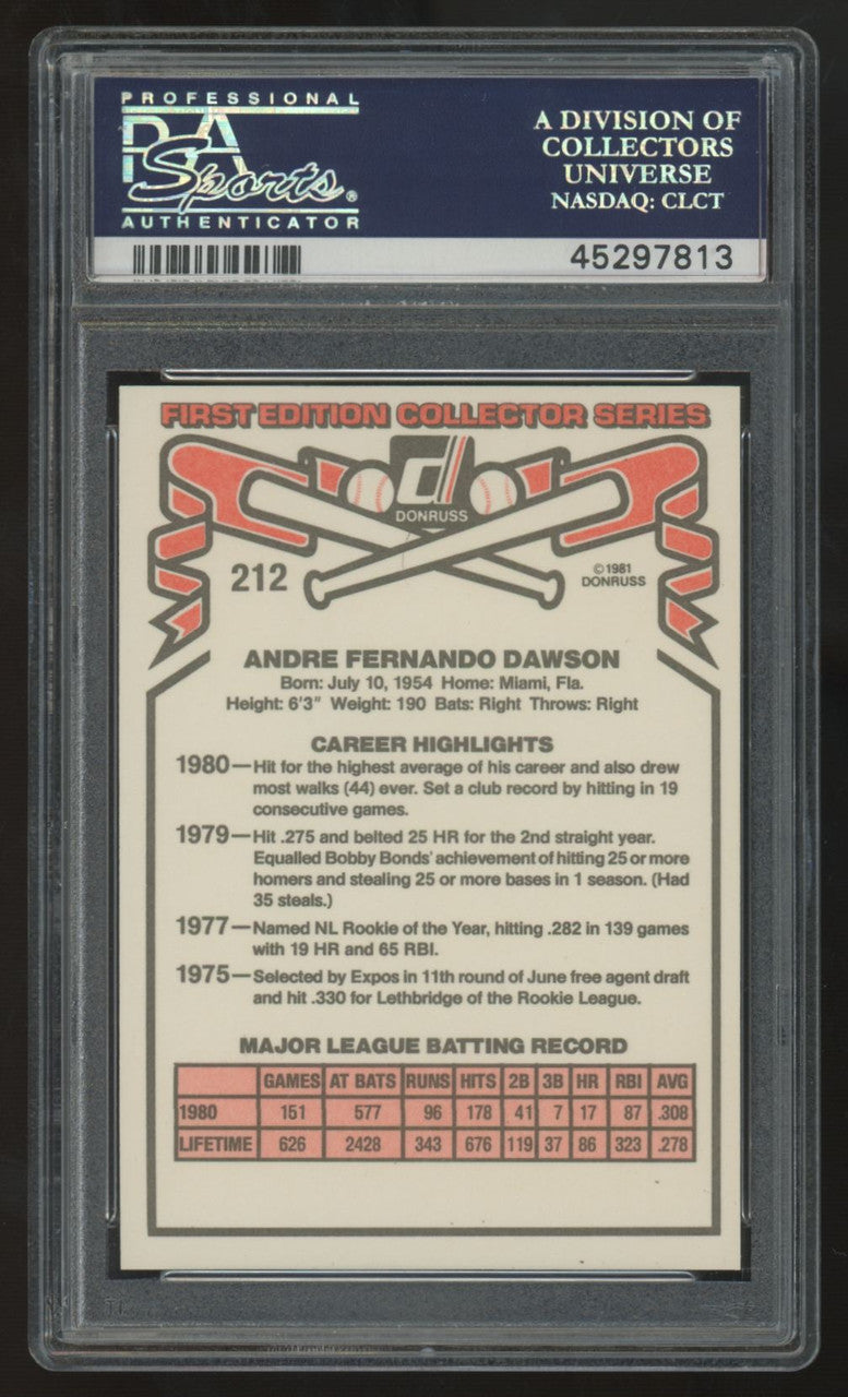 1981 Donruss Andre Dawson #212 PSA 10