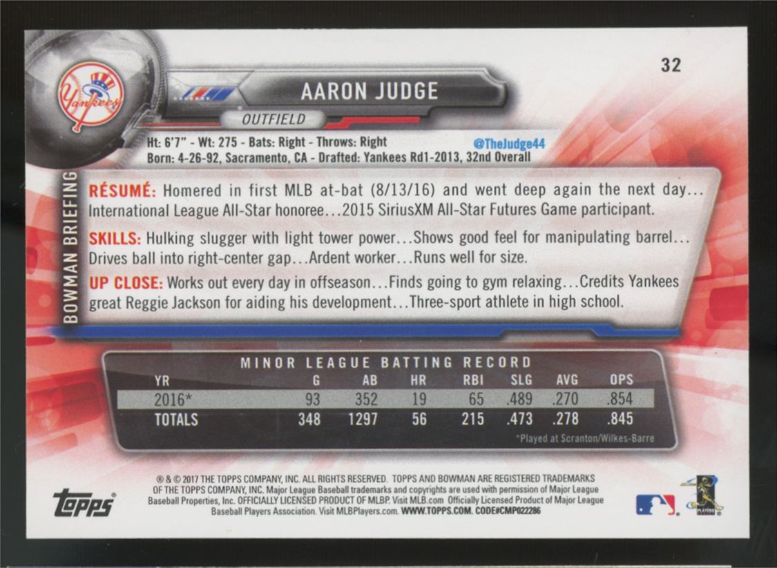 2017 Bowman Aaron Judge RC #32 "A"