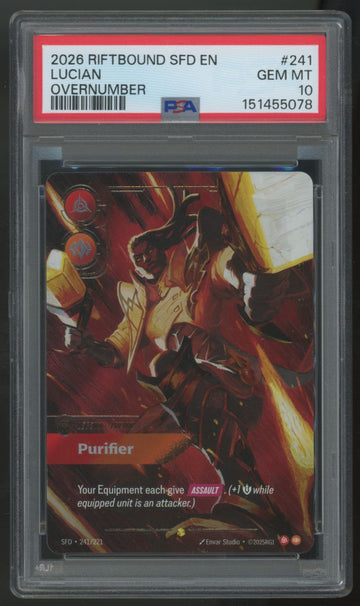 2026 Riftbound Lucian - Purifier Spiritforged Overnumber #241 PSA 10