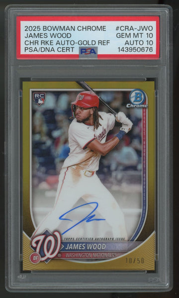 2025 Bowman Chrome James Wood RC Gold Refractor Auto /50 #CRA-JWO PSA 10 10