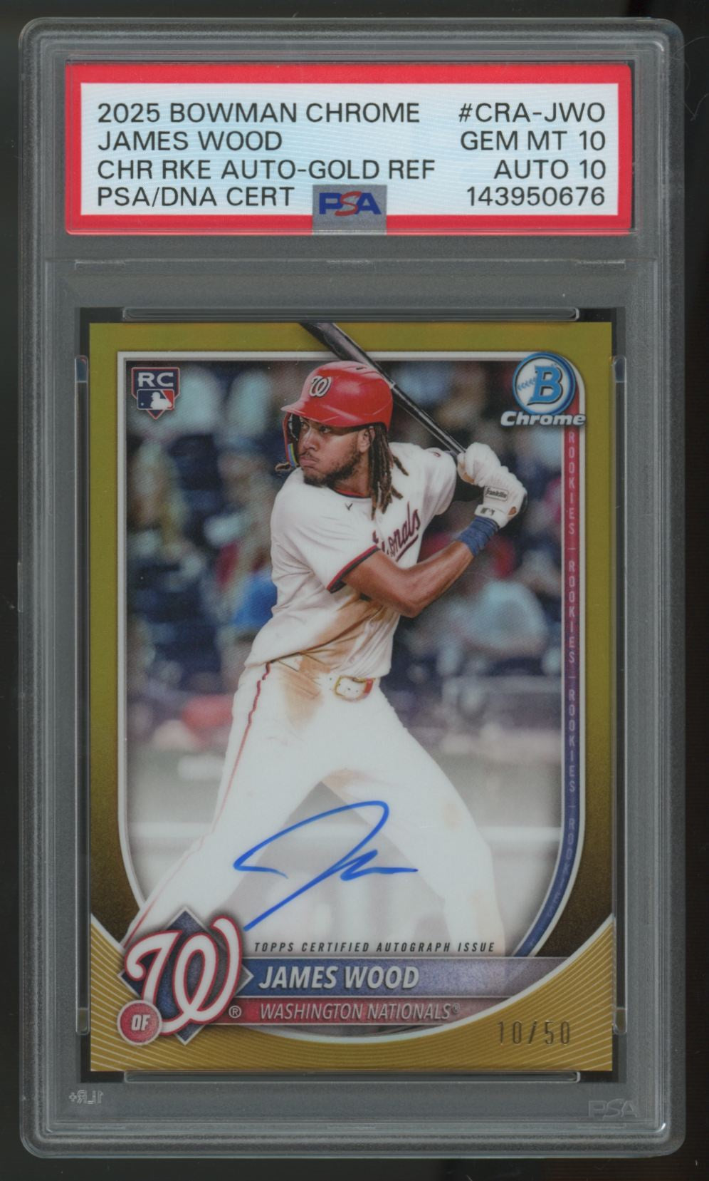 2025 Bowman Chrome James Wood RC Gold Refractor Auto /50 #CRA-JWO PSA 10 10