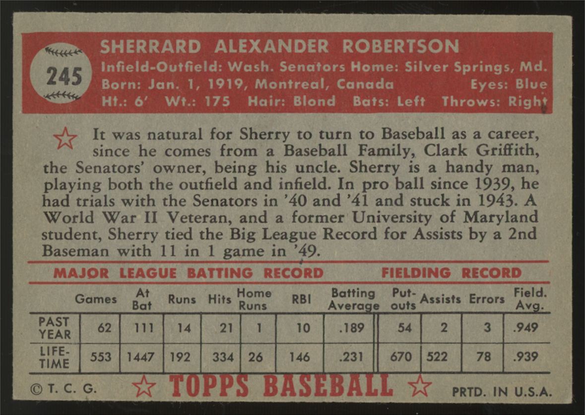 1952 Topps Sherry Robertson #245 EX