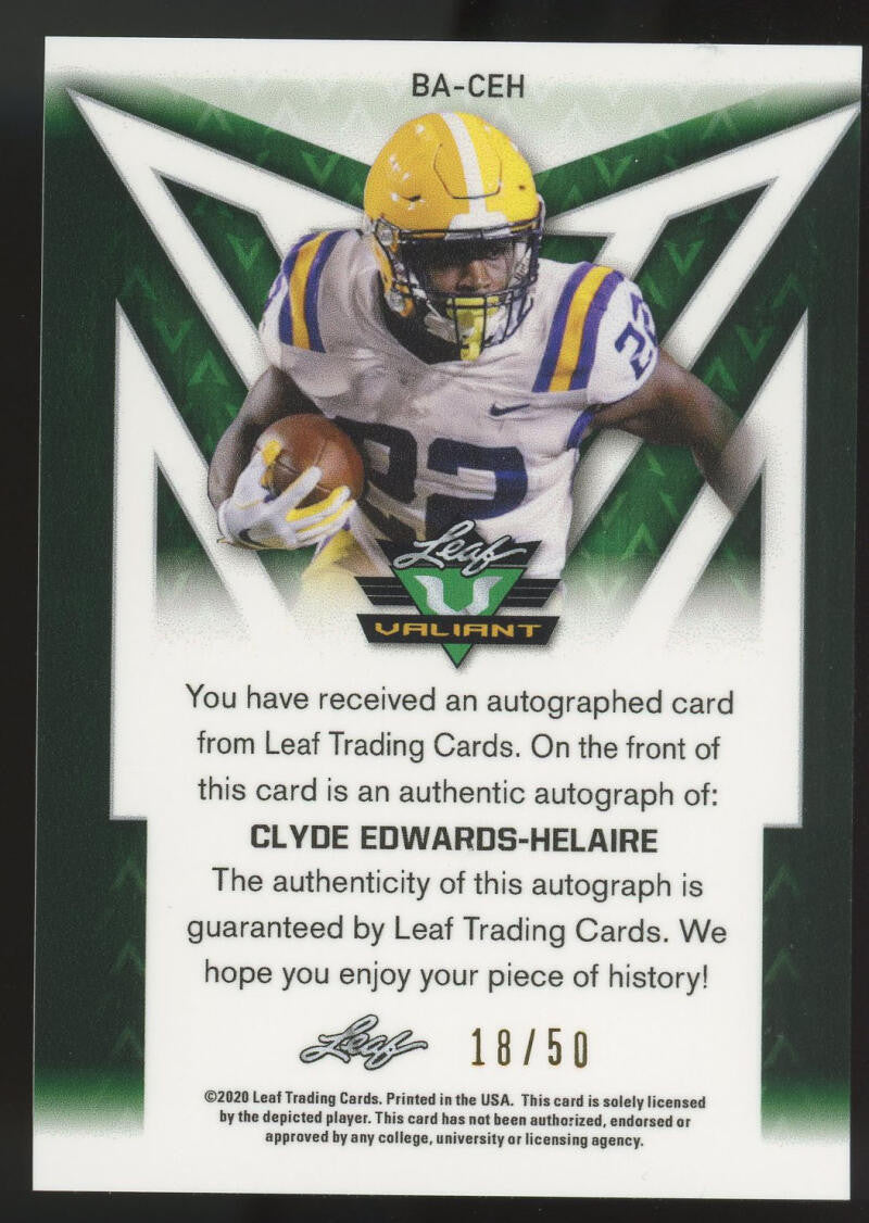 2020 Leaf Valiant Clyde Edwards-Helaire Autographed Orange Rookie /50