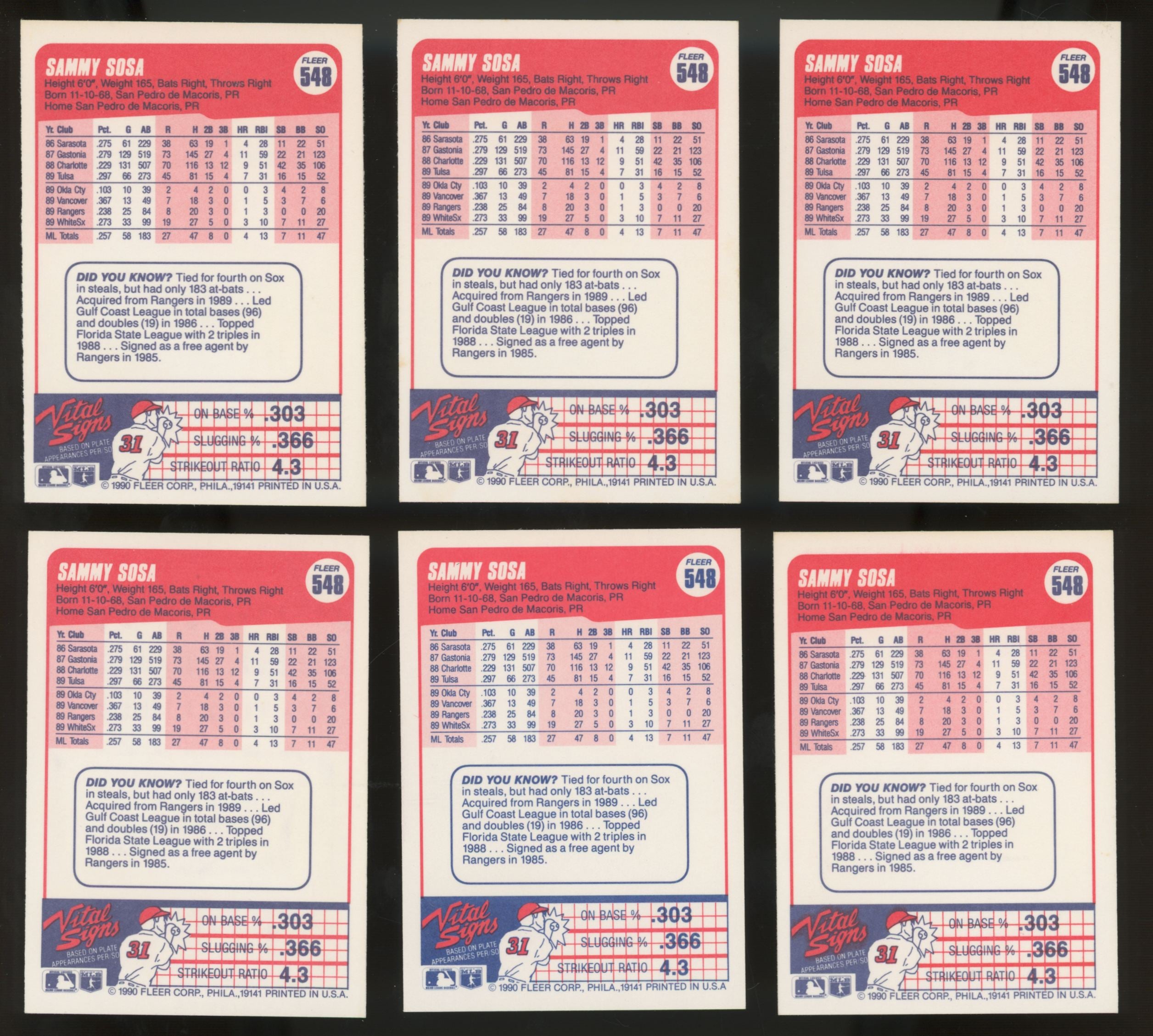 1990 Fleer Sammy Sosa RC #548 (Lot of 25)