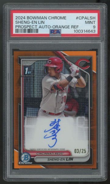2024 Bowman Chrome Sheng-En Lin 1st Prospect Orange Auto /25 #CPA-LSH PSA 9