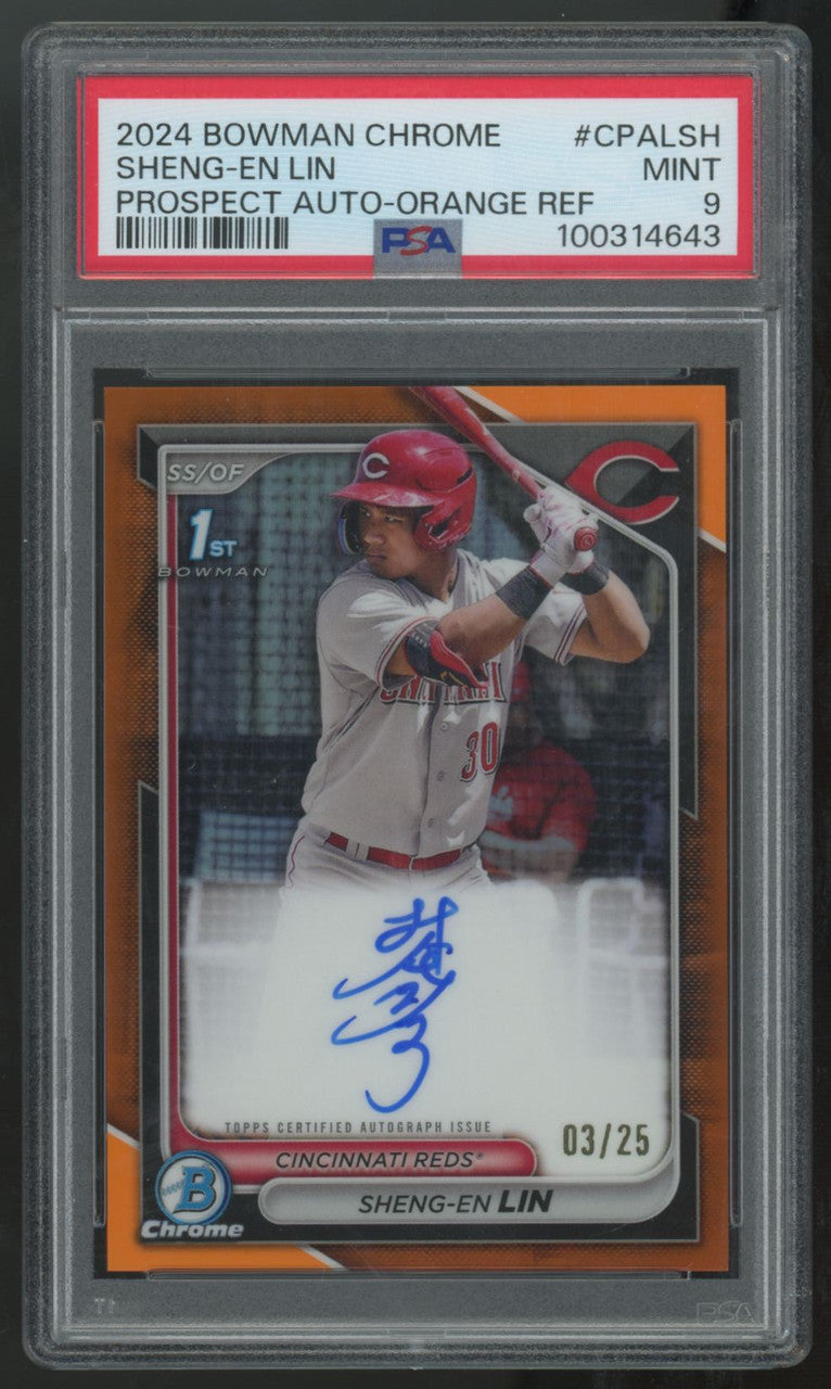 2024 Bowman Chrome Sheng-En Lin 1st Prospect Orange Auto /25 #CPA-LSH PSA 9