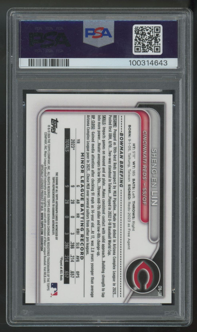 2024 Bowman Chrome Sheng-En Lin 1st Prospect Orange Auto /25 #CPA-LSH PSA 9