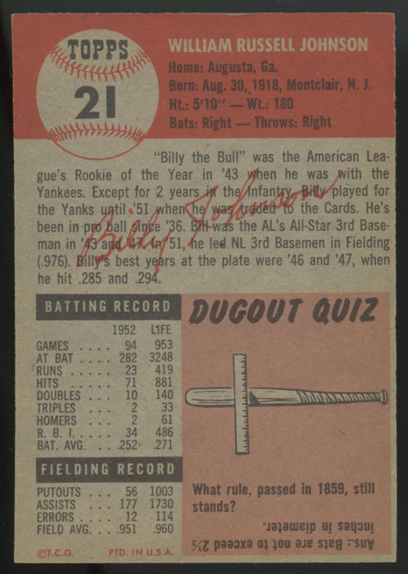 1953 Topps Billy Johnson #21 EX/MT